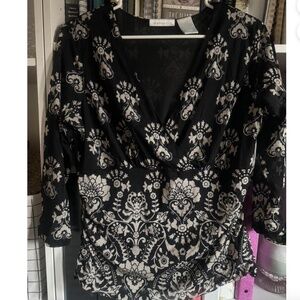 Worthington Y2K Floral Sleeve Mesh Top Size XL